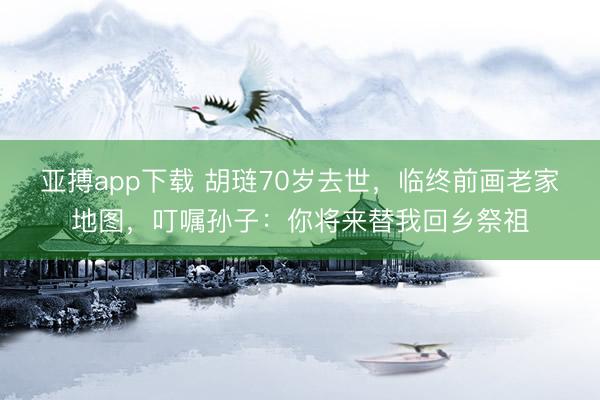亚搏app下载 胡琏70岁去世，临终前画老家地图，叮嘱孙子：你将来替我回乡祭祖