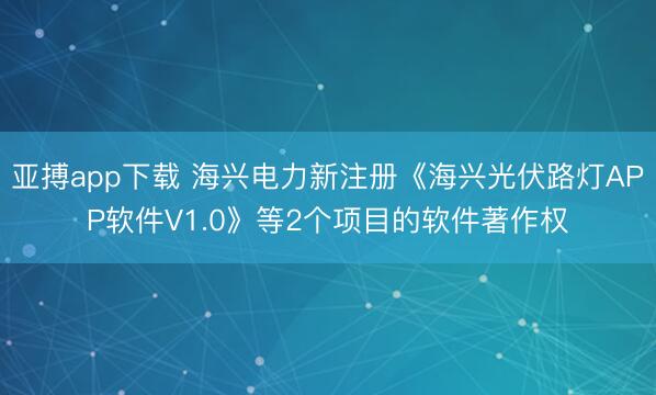 亚搏app下载 海兴电力新注册《海兴光伏路灯APP软件V1.0》等2个项目的软件著作权