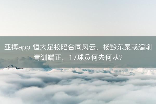 亚搏app 恒大足校陷合同风云,杨黔东案或编削青训端正,17球员何去何从?