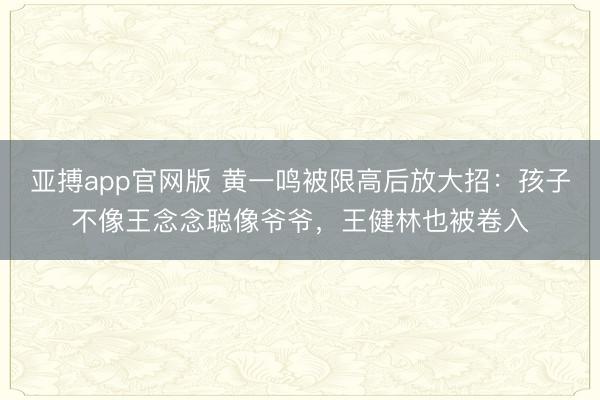 亚搏app官网版 黄一鸣被限高后放大招：孩子不像王念念聪像爷爷，王健林也被卷入