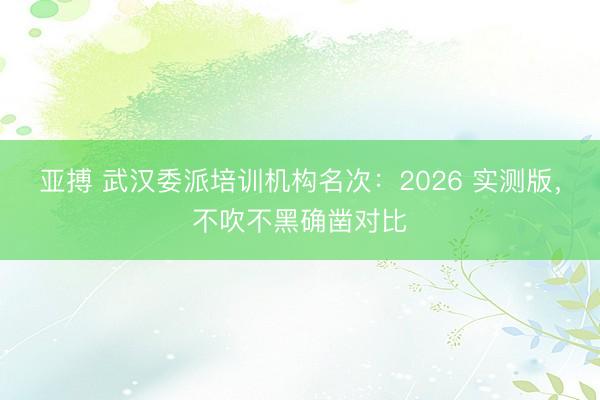 亚搏 武汉委派培训机构名次：2026 实测版，不吹不黑确凿对比