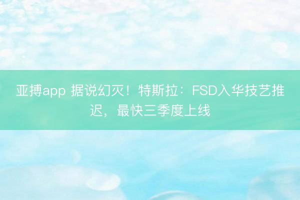 亚搏app 据说幻灭！特斯拉：FSD入华技艺推迟，最快三季度上线