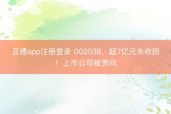 亚搏app注册登录 002038，超7亿元未收回！上市公司被责问